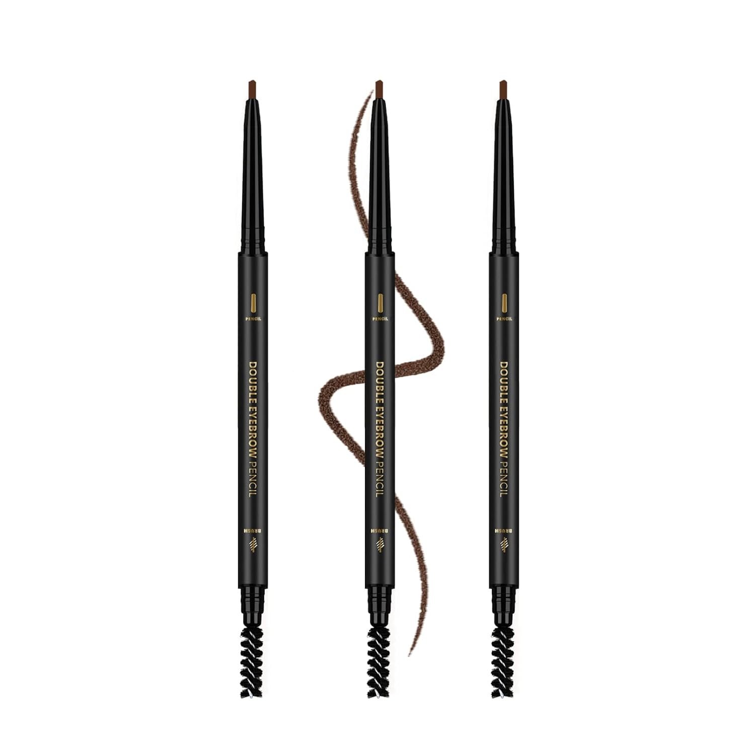 3Pcs Waterproof Eyebrow Pencil Dark Brown, Premium Eye Brow Pencil Brn with Spoolie Brush, Longwearing for Perfect Brows, Professional, Precision, Defines, Double-ended Eyebrow Pen for Women, O’CHEAL