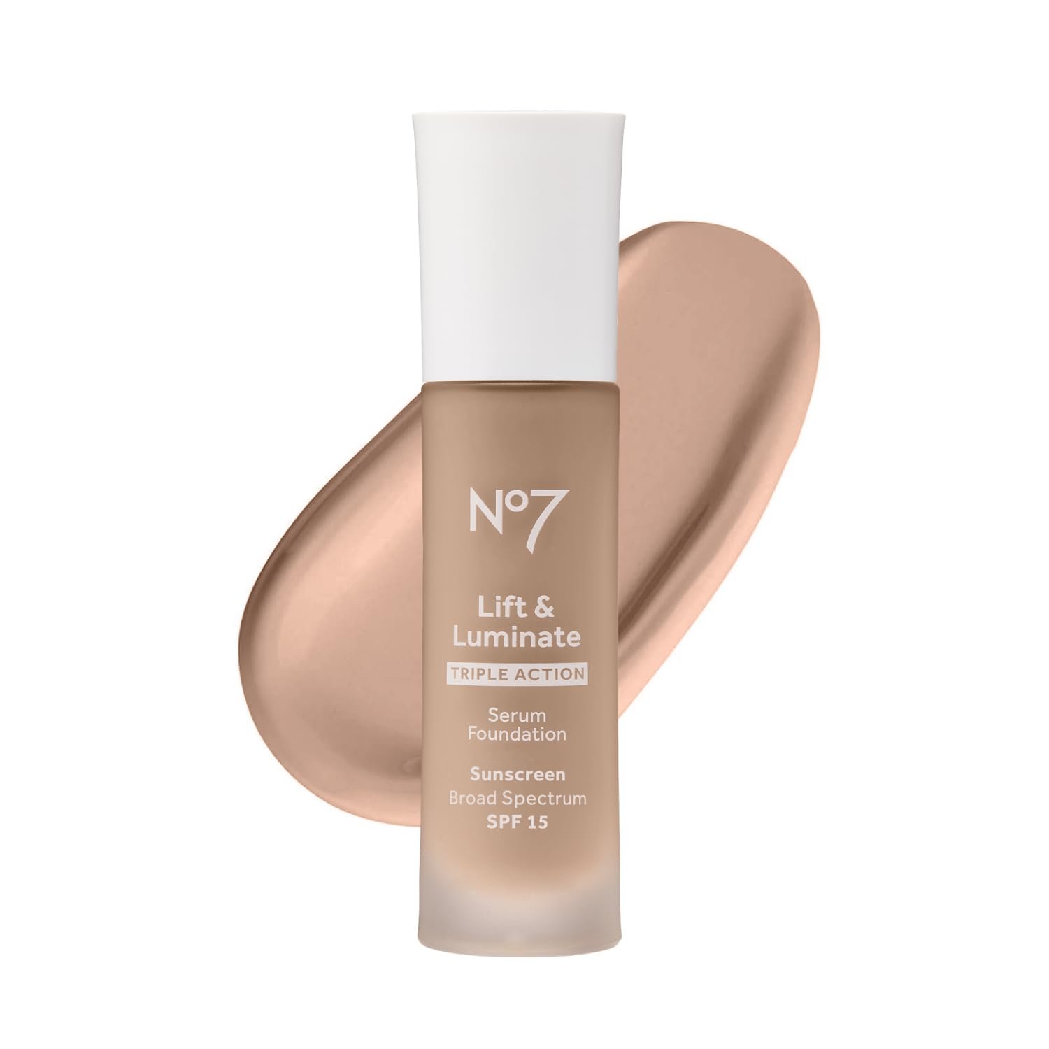 No7 Lift & Luminate Triple Action Serum Foundation – Liquid Makeup with SPF 15 for a Dewy, Glowy Base – Radiant Formula for Mature Skin – Cool Vanilla (1 Fl Oz)