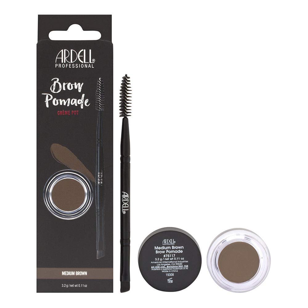 Ardell Brow Pomade – Medium Brown, Smudge-Proof Long-Lasting Eyebrow Makeup, with Dual-Ended Precision Brush and Spoolie for Defined and Natural Brows, 1 Pack