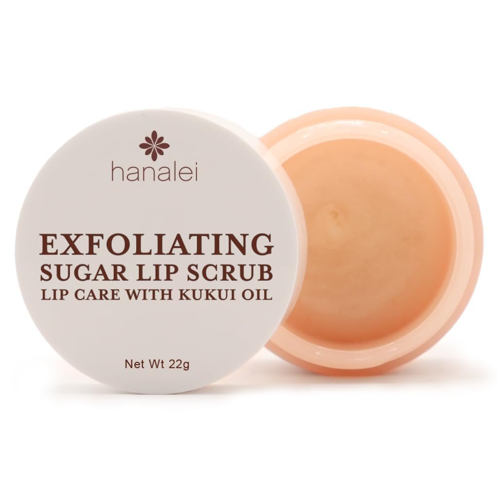 Hanalei Vegan Sugar Lip Scrub Exfoliator – Hawaiian Cane Sugar, Kukui Oil & Shea Butter for Smooth, Hydrated Lips – Natural, Cruelty-Free Lip Care, Removes Dry Skin, Moisturizes & Softens (22g)
