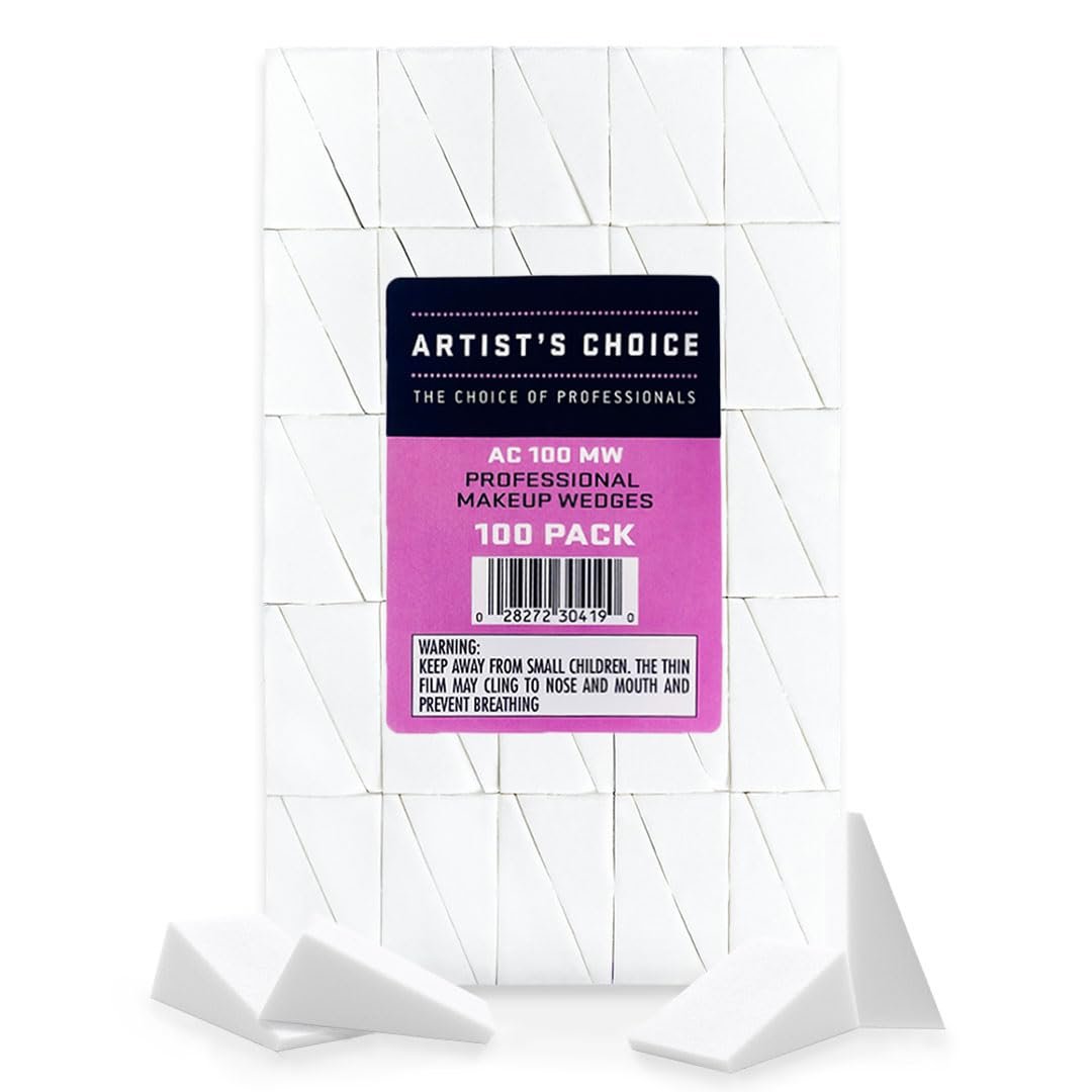 Artist’s Choice Makeup Wedges, 100 Pack Triangle Cosmetic Sponges for Foundation, Blush, Concealer, and Eye Shadow, Crisp Edges for Precise Blending and Smoothing, Latex-Free, Single-Use