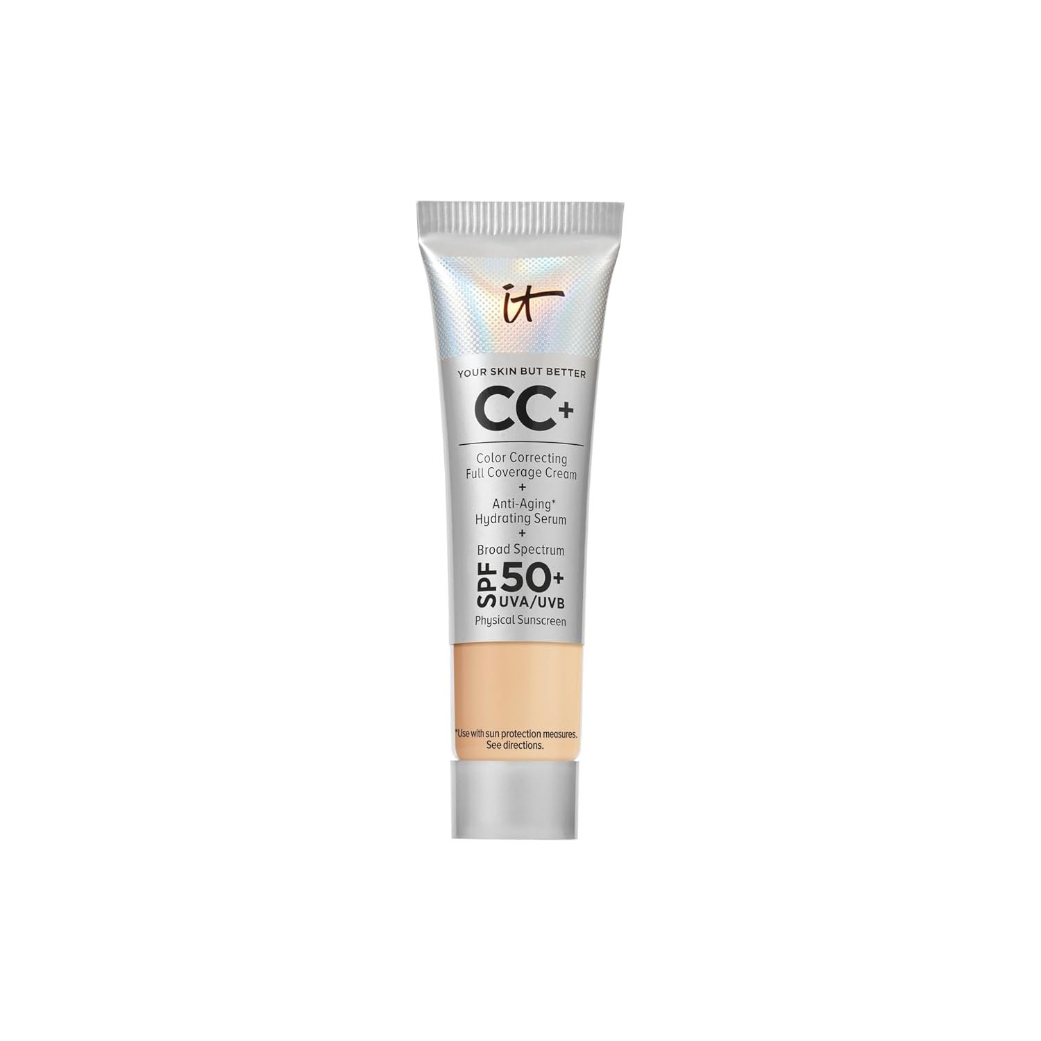 IT Cosmetics CC+ Cream – Natural Full Coverage Foundation With SPF 50+, Color Corrector & Anti-Aging Hydrating Serum, Hyaluronic Acid + Peptides, Lightweight Up To 24H Wear, All Skin Types