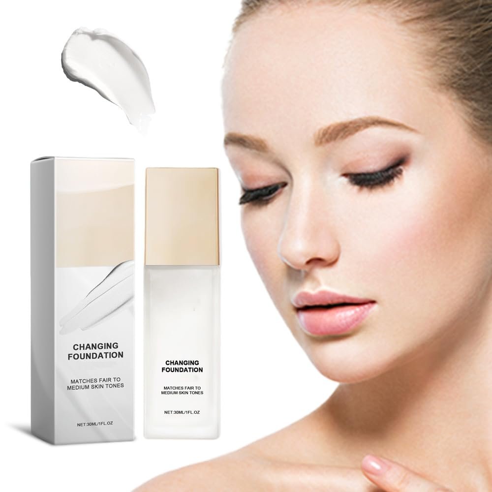 Color Changing Foundation for Mature Women, Instantly Adapts to Your Skin Tone, Wear Stay-in-Place Foundation Makeup, Natural Dewy Finish (1Pcs)