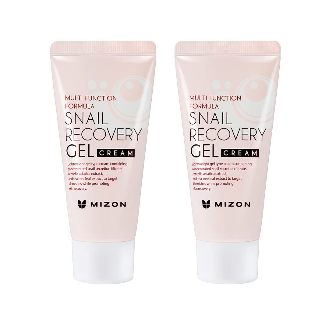 MIZON Set of Two Snail Recovery Gel Cream Snail Mucin with Peptides and Niacinamide for Fine Lines Skin Elasticity Moisture Fragrance-Free Korean Skincare(45ml 1.52 fl.oz -Pack of 2)