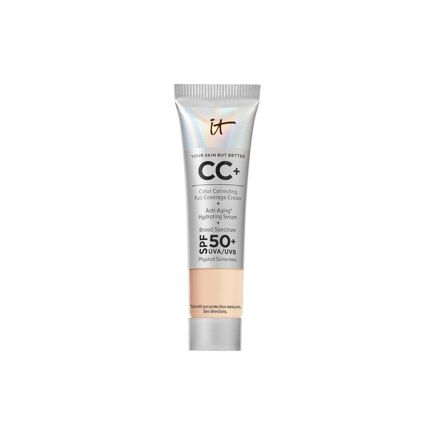 IT Cosmetics CC+ Cream – Natural Full Coverage Foundation With SPF 50+, Color Corrector & Anti-Aging Hydrating Serum, Hyaluronic Acid + Peptides, Lightweight Up To 24H Wear, All Skin Types