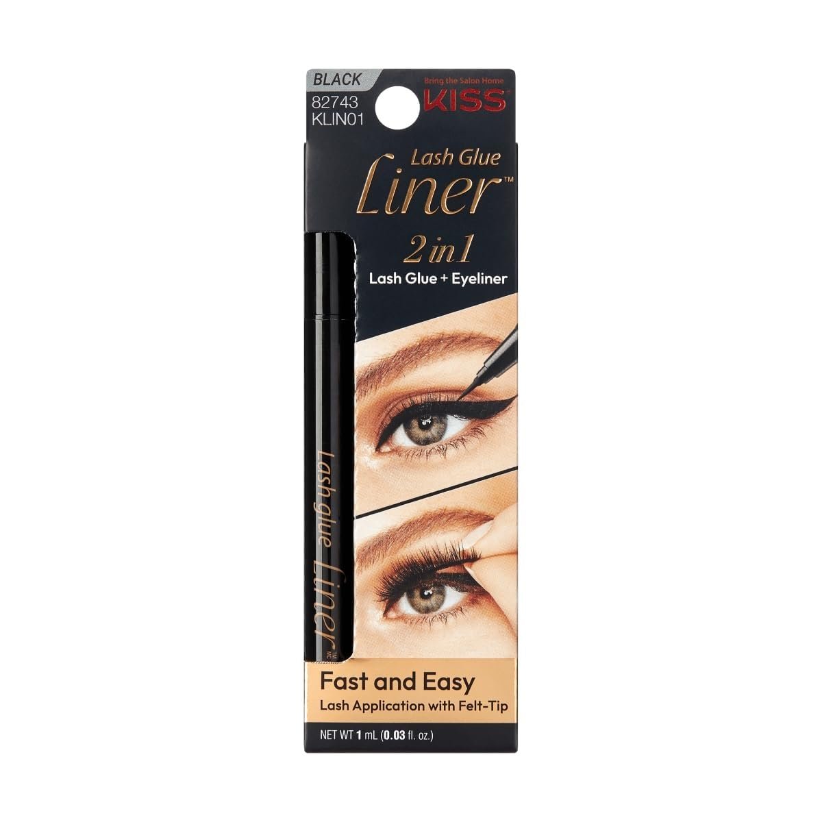 Kiss Lash Glue Liner Black Felt-Tip Pen Aplicator, 0.03 Fl Oz (0.9 ml), Matte Finish Eyeliner-Look False Eyelash Adhesive, Quick-Dry Formula, 12+ Hour Hold, Works with All Lash Types, Easy Touch-Up