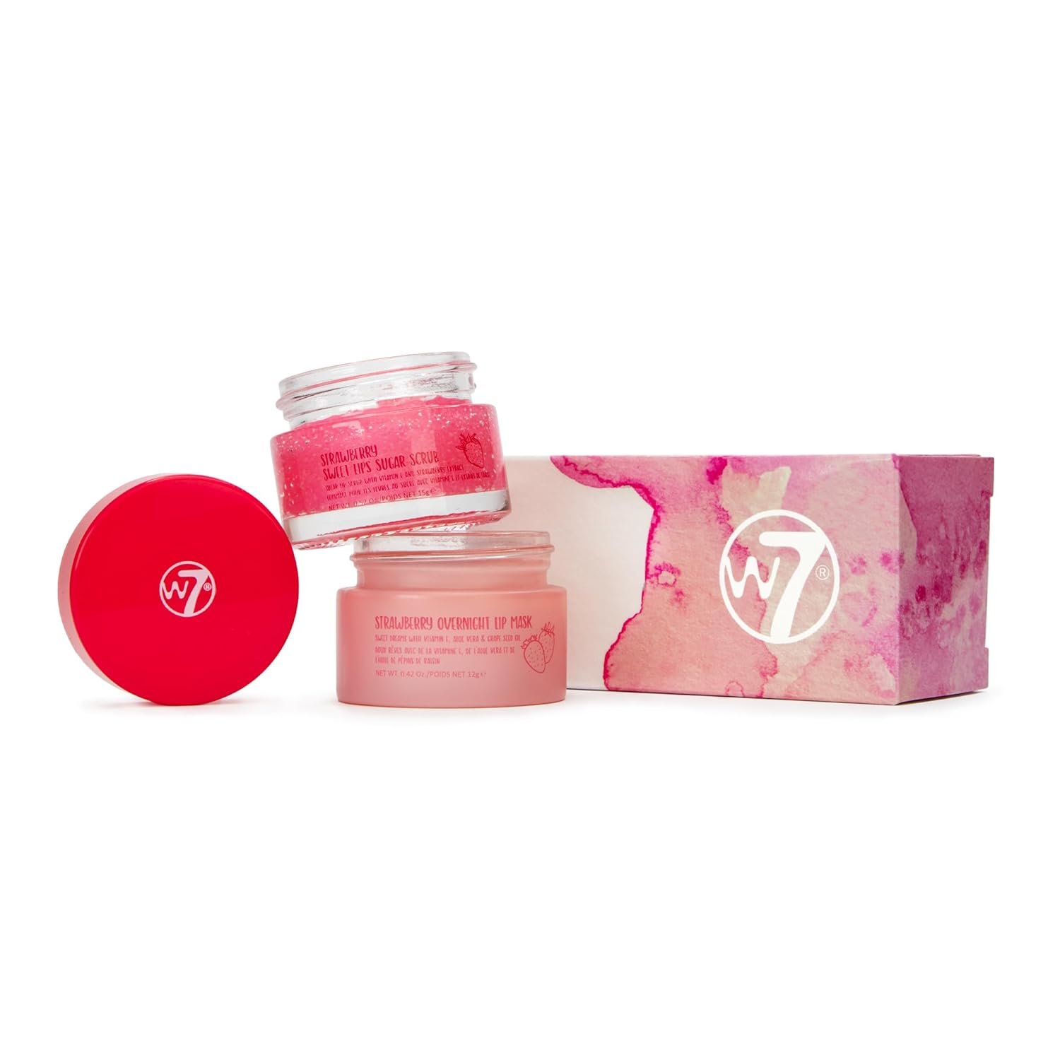 W7 Sweet Dreams Lip Scrub & Overnight Lip Mask Duo – 2 Piece Gift Set – Strawberry Flavour – Exfoliate, Condition, Soothe & Hydrate