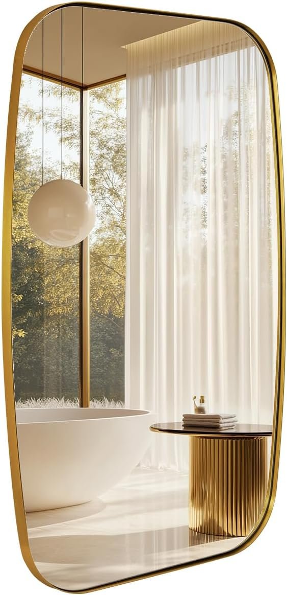 ANDY STAR 24×40” Gold Bathroom Mirror, Oblong Brass Mirror with Stainless Steel Metal Frame, Brushed Gold Oval Vanity Mirror for Over Sink, Modern Anti Rust Wall Mounted