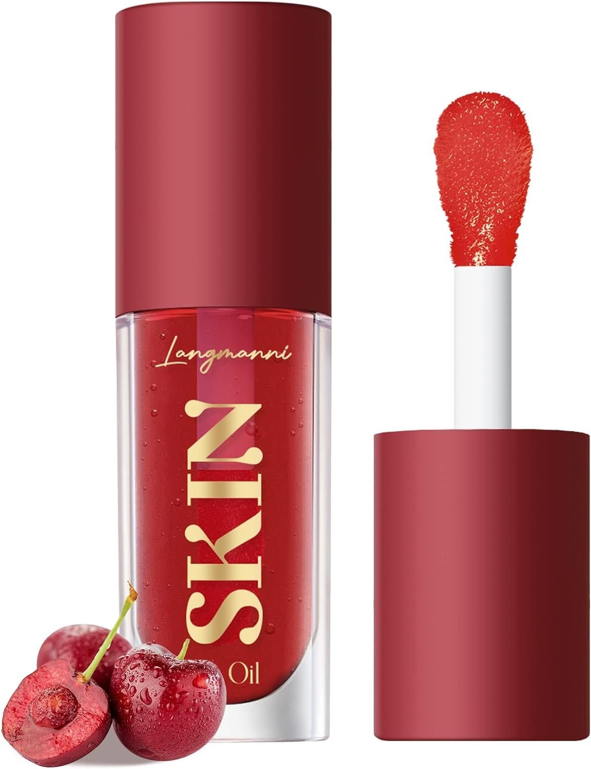 LANGMANNI Moisturizing Lip Oil,No-Sticky Lip Gloss Lip Balm Lip Care,Fruit Flavoured Lip Oil For Dry Lip’s Moisturizing Hydrating And Nourishing ((Cherry))