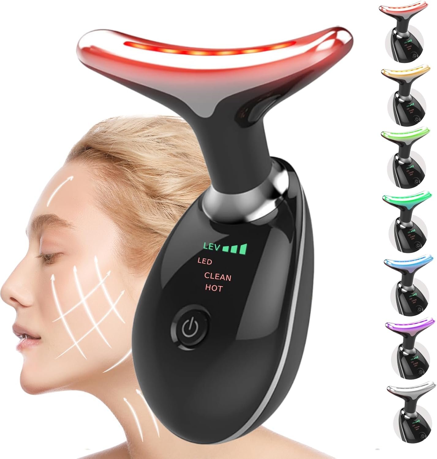 Face and Neck Massager T𝗈𝗈I, 7 C𝗈I𝗈r Facial Massager for Face and Neck, Face 𝖲cuIpting Tool for S𝗄in Care – Black