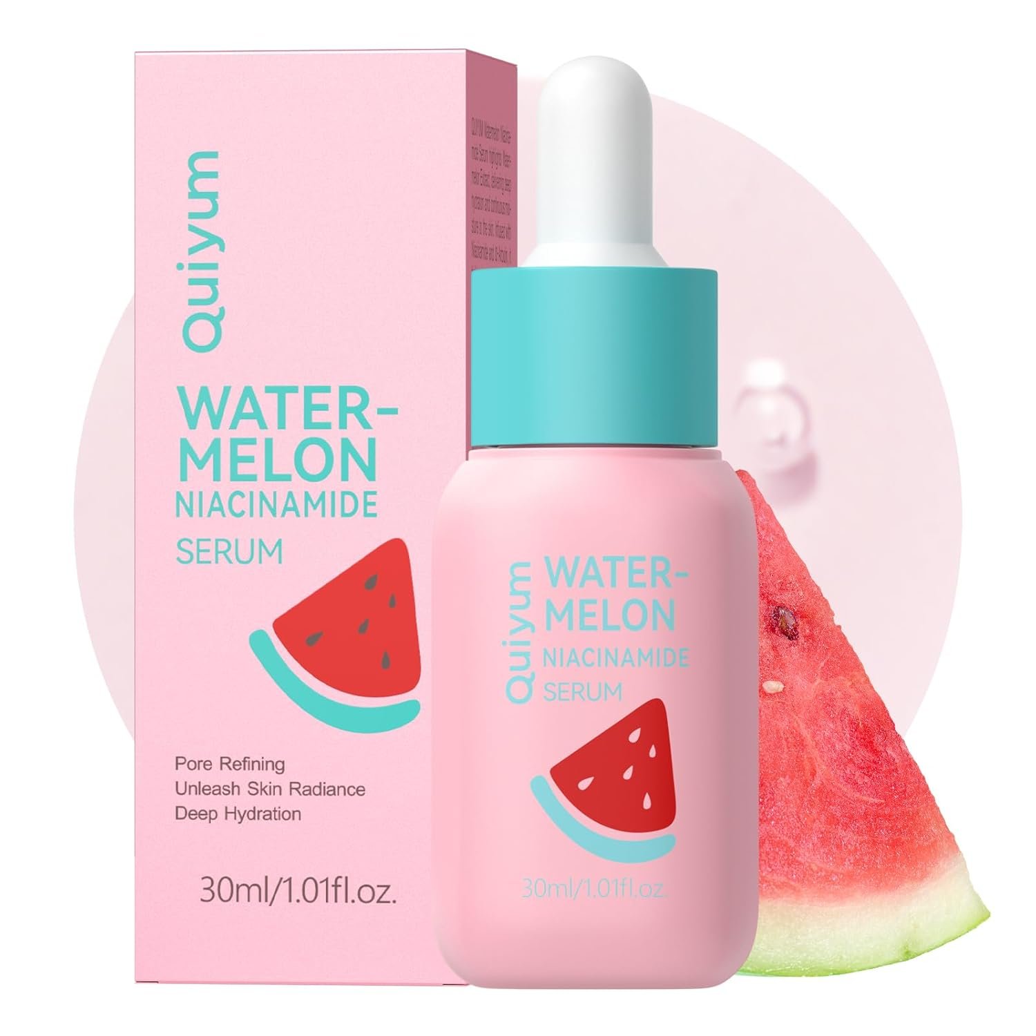 QUIYUM Niacinamide Serum for Face, Skin Care with Watermelon Extract & Hyaluronic Acid, Vitamin C, Hydrating, Glow, Anti-Aging, for Uneven Skin Tone, for Teens Girls Women Gifts, 1 Fl. Oz