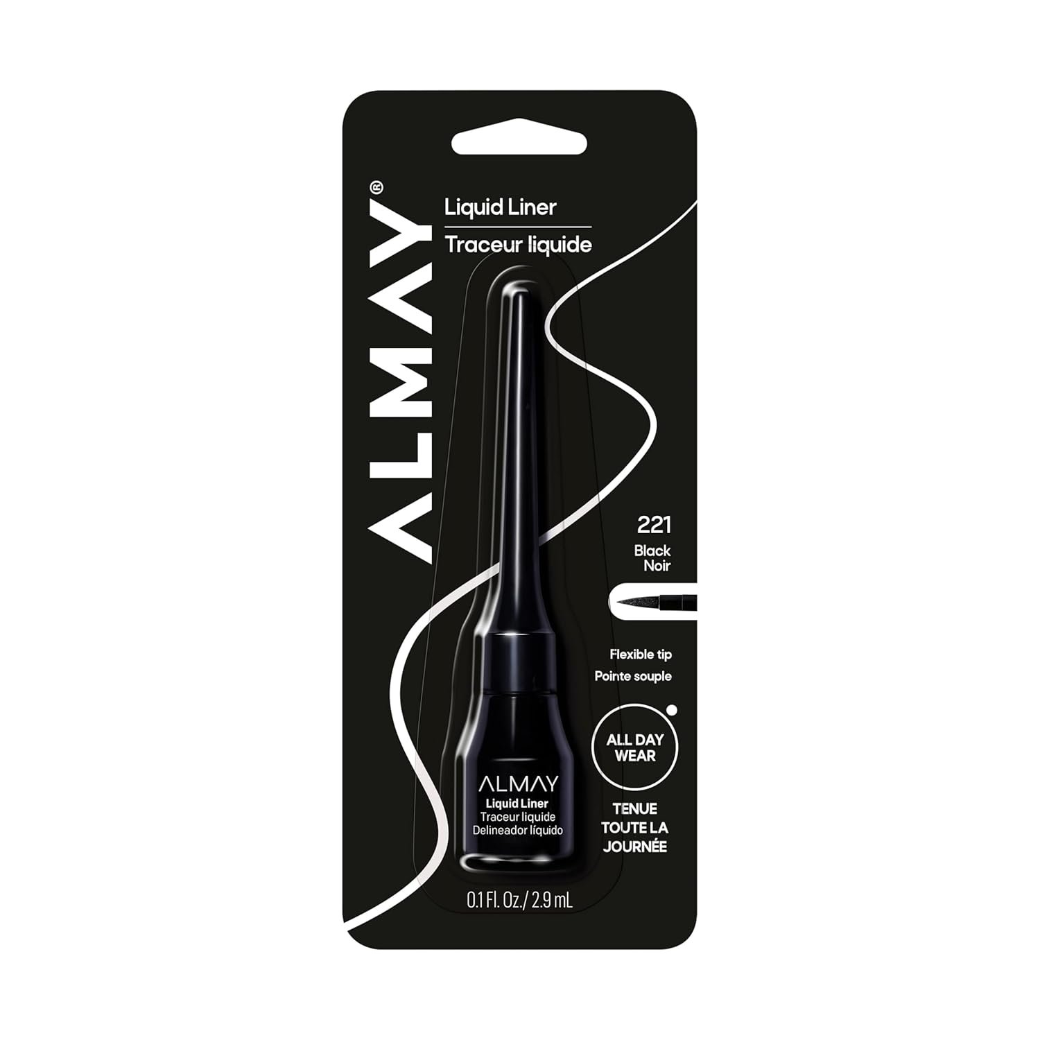 Almay Liquid Eyeliner, Waterproof, Fade-Proof Eye Makeup, Easy-to-Apply Liner Brush (Packaging May Vary), 221 Black
