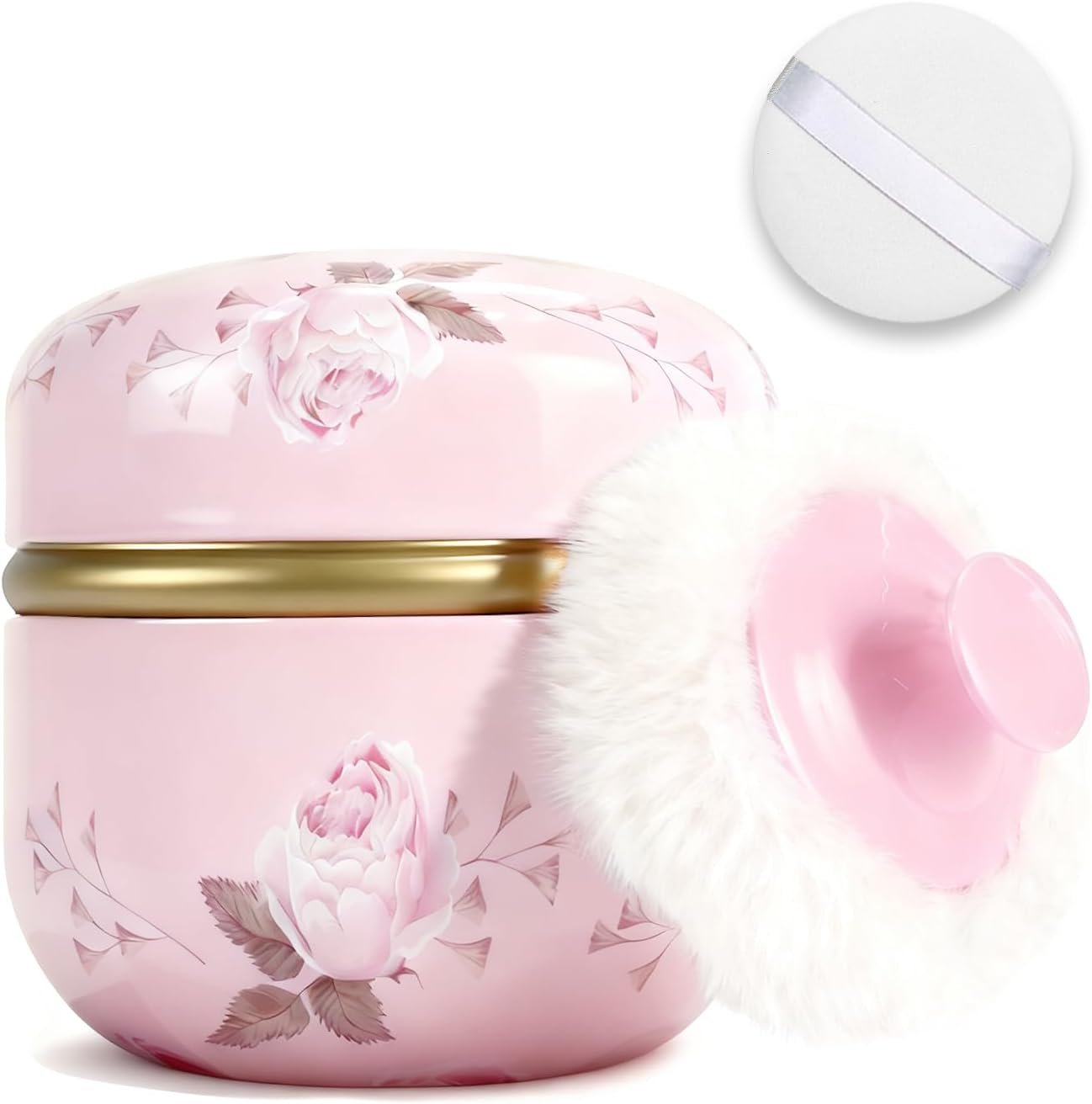 SHIMIDO Body Powder Puff and Container, 3.15″ Portable Empty Body Powder Container for Baby Women’s Loose Dusting Powder, Powder Case Box with Lids for Bath, Travel and Home Use (Old time)