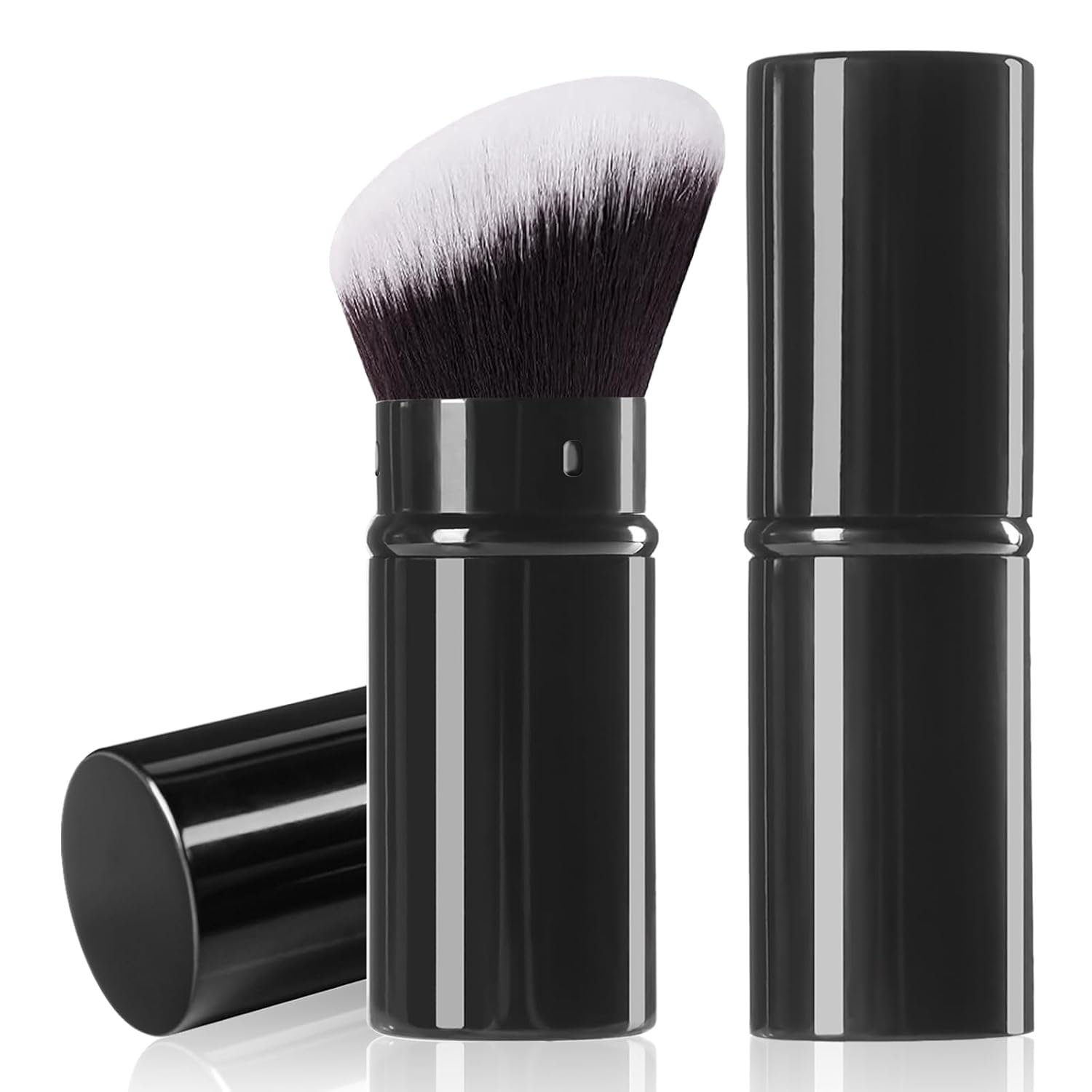Retractable Kabuki Makeup Brush, Angled Powder Foundation Professional Makeup Brush for Blending Liquid, Blush, Bronzer, Cream, Sunscreen,Flawless Cosmetics
