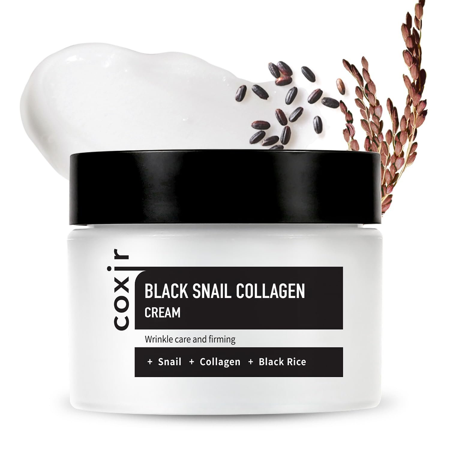 coxir Black Snail Collagen Cream, Snail Mucin & Peptide Face Moisturizer for Hydration, Elasticity & Barrier Support | Lightweight Korean Skincare for All Skin Types [50ml/1.69 fl.oz]