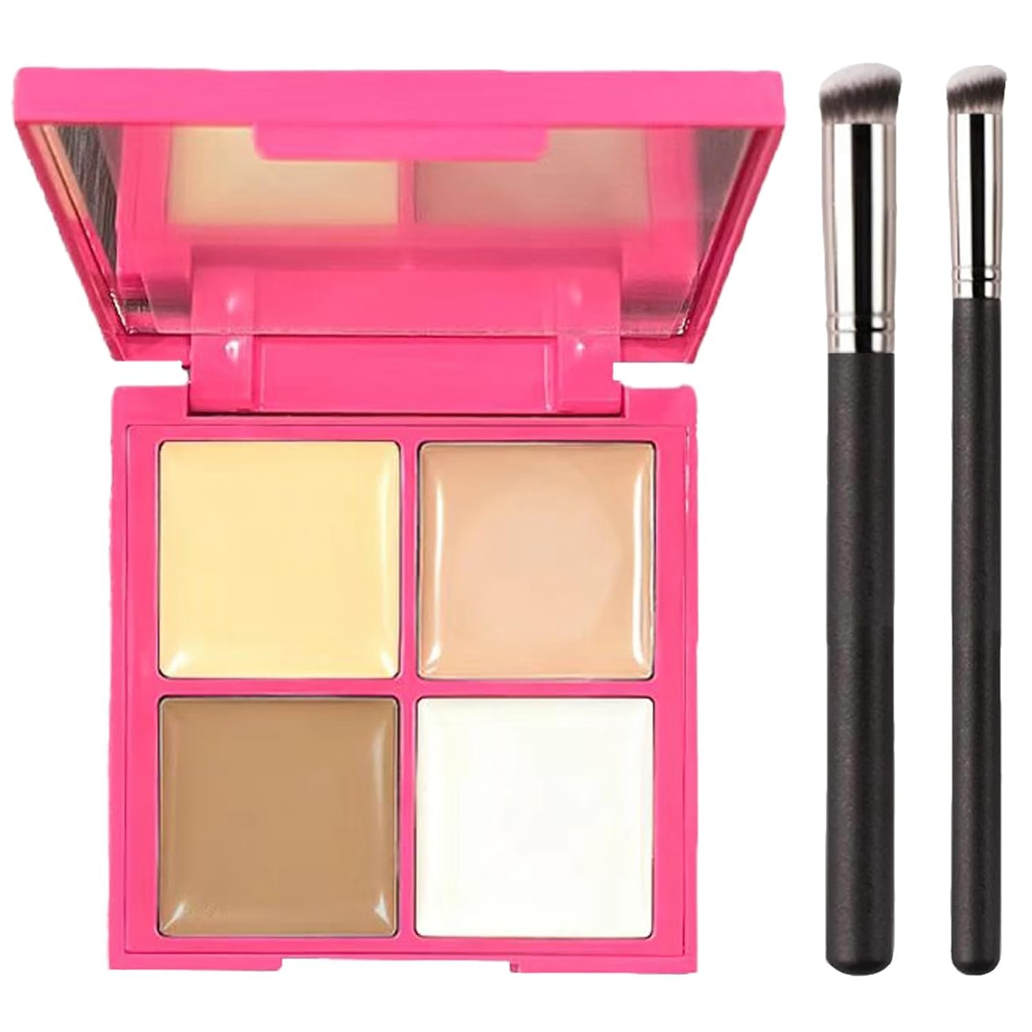 4 Colors Concealer, Pot Concealer Palette With Two Brushes, Full Coverage for Dark Circles, Face Makeup