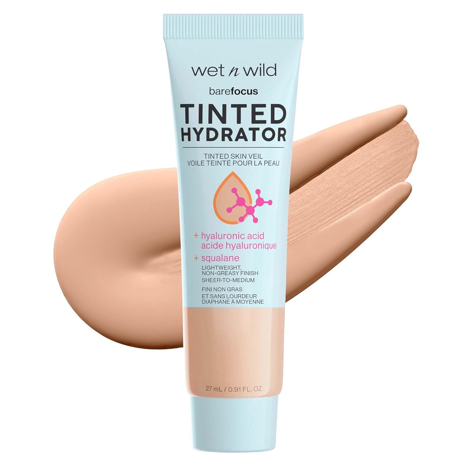 wet n wild Bare Focus Tinted Hydrator Tinted Skin Veil, Lightweight Buildable Coverage with Hyaluronic Acid & Vegan Squalane, Semi-Matte Finish, Cruelty-Free – Light