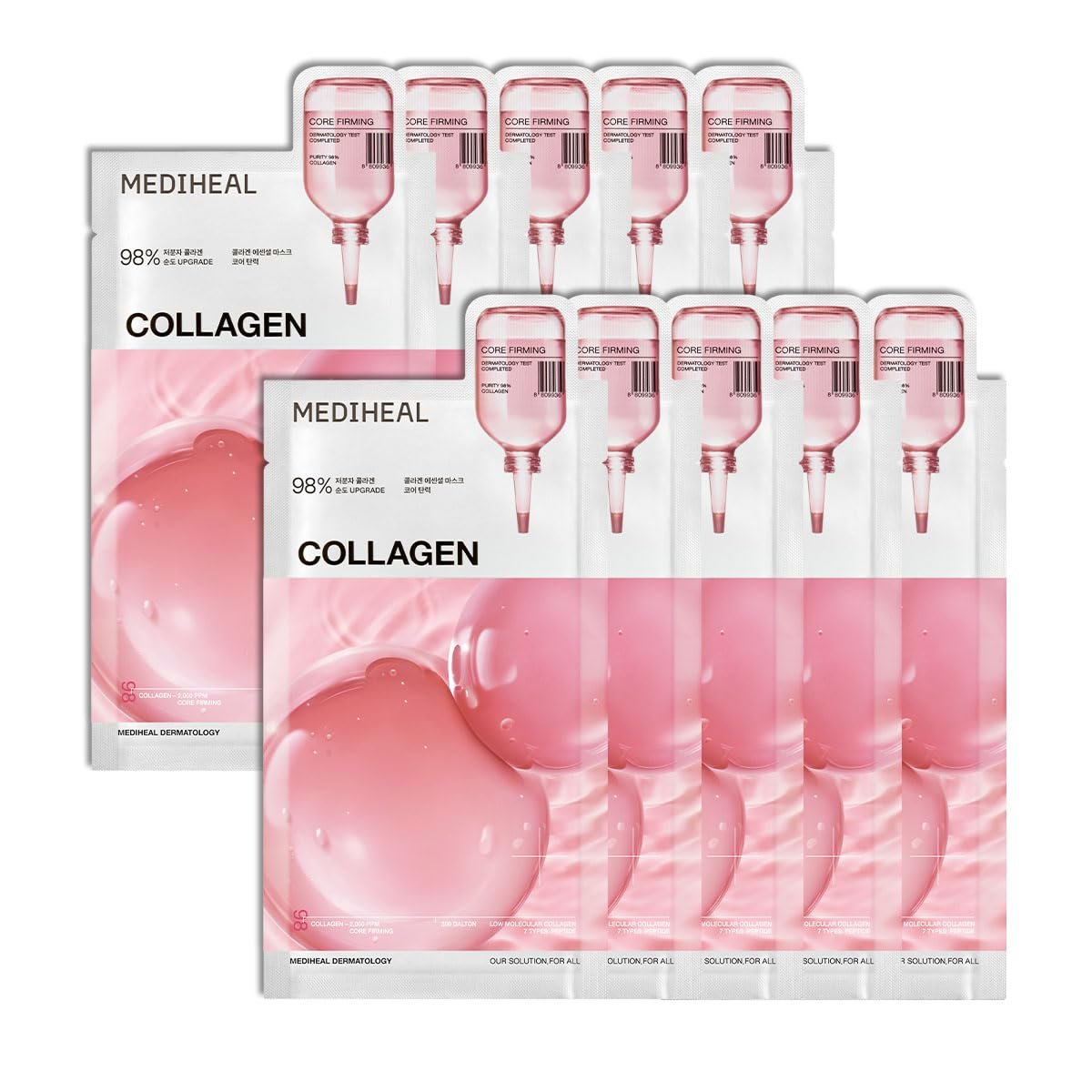 MEDIHEAL Essential Face Mask [Skin Firming] 10 pcs. for Plumping Hydration, Glass Skin & Skin Nourishment – Travel Essentials, Korean Beauty Sheet Mask