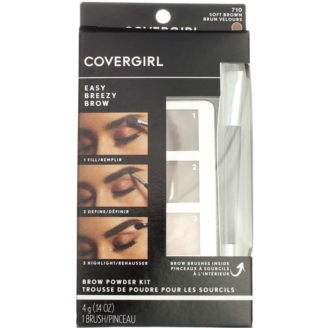 COVERGIRL – Easy Breezy Brow Powder Kit, three shades brow definer, professional double-ended angled brush, effortless(Packaging May Vary)