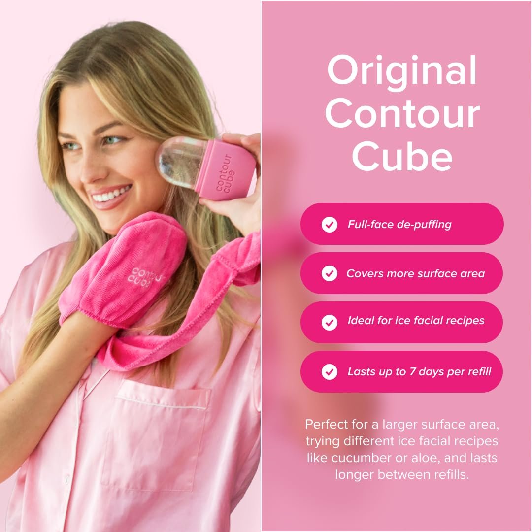 Contour Cube Facial Ice Cube for Healthy Glowing Skin, Contours & Lifts, Ice Roller for Sculpting & De-Puffing, Ice Mold with BPA-Free Silicone, Daily Skin Care Tools (180ml) – Original Pink