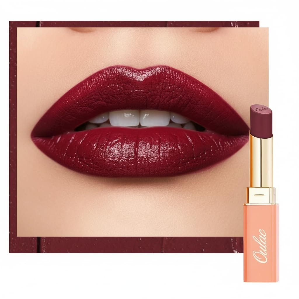 Oulac Color Rich Satin Lipstick – Burgundy Red Full Coverage Lip Color, Creamy Silky-Smooth, Moisturizing, Satin Matte Finish, Infused With Shea Butter, Vegan & Clean Beauty, 4g, SG13 Burgundy