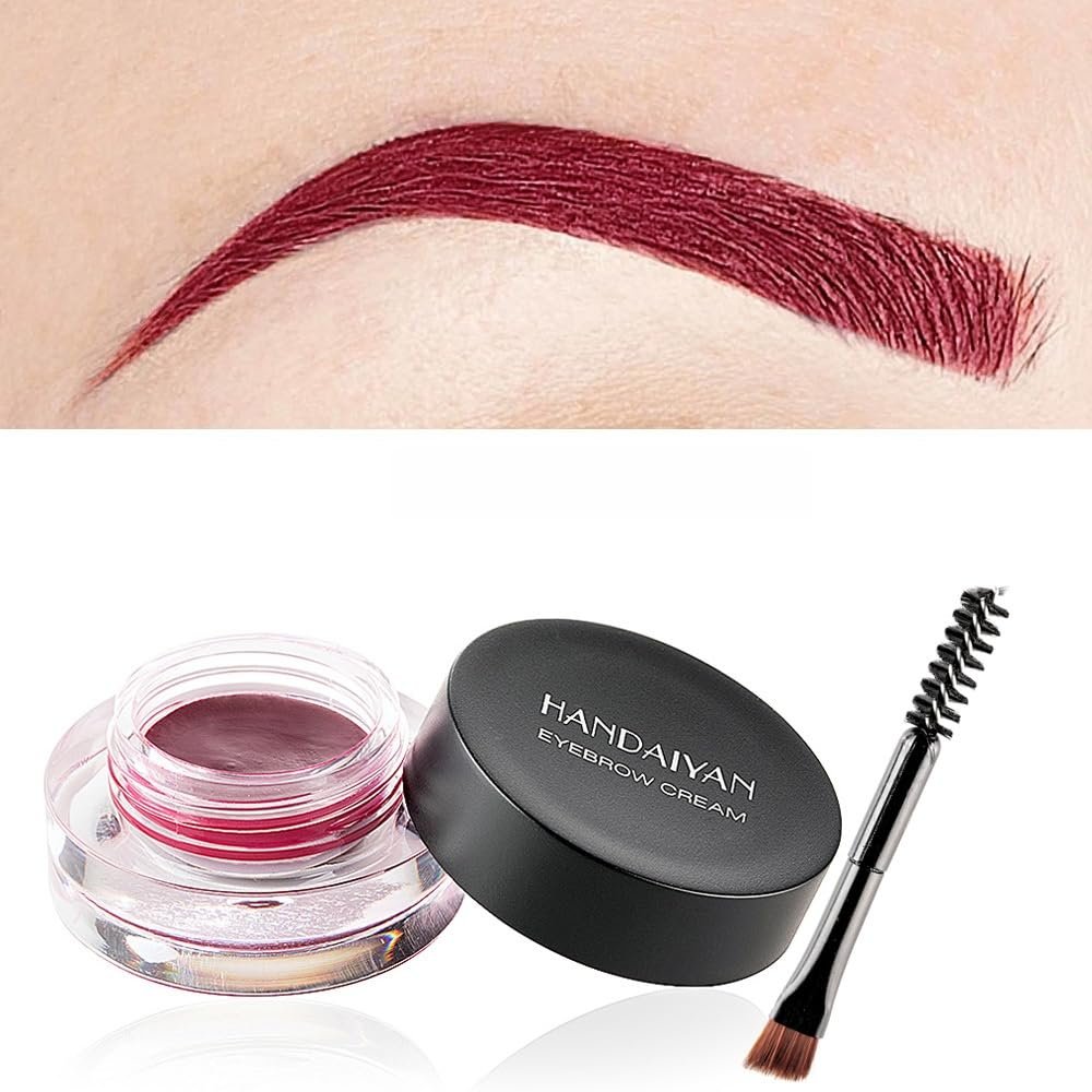 12 Colors Eyebrow Pomade Full-pigmented Long Lasting Waterproof Cream Gel Filling & Shaping Tinted Eyebrows Enhancers with Brush for Daily or Cosplay (09 Wine)