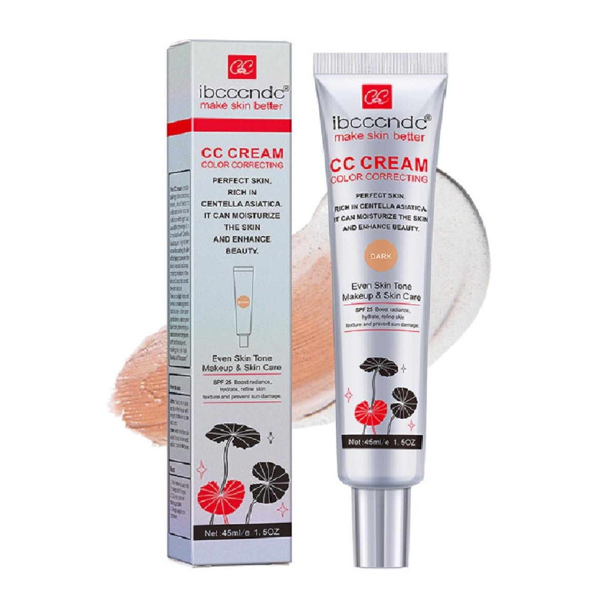 Color Correcting CC Cream with SPF 25, Dark, 45 ml | Full-Coverage Foundation, Hydrating Serum, Refine Skin Texture, Avoid Sun Damage