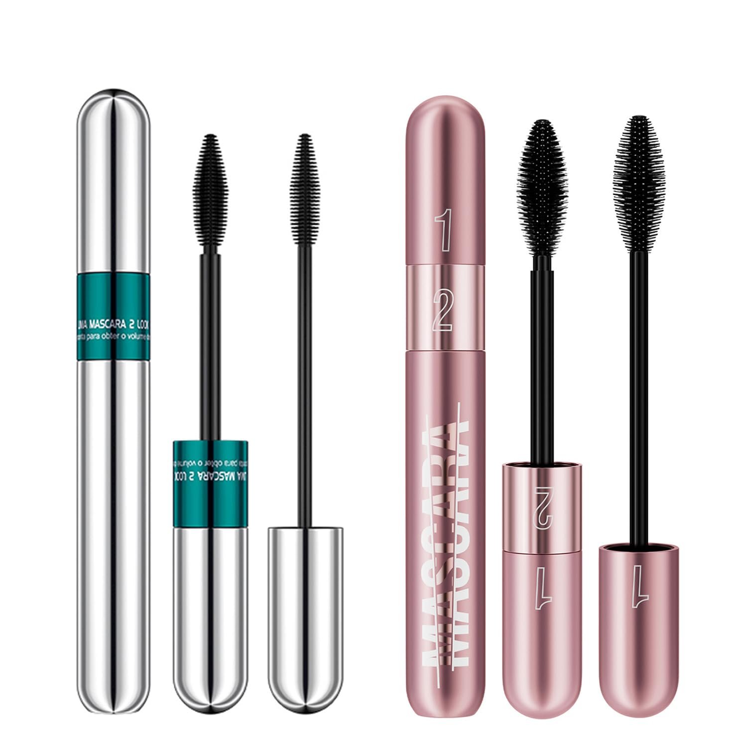 2Pcs 2 Step Lengthening & Volumizing Tubing Mascara, Smudge-Proof, Clump-Free, 2 in 1 Black Mascara For Natural Lengthening And Thickening Effect