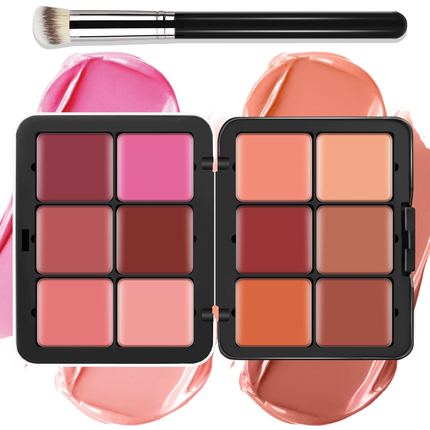 12 Colors Cream [Blush] Makeup Palette for Cheeks – All in One Blush Makeup Palette Kit with Brush, Natural Matte Long Wearing, Waterproof Blendable Face Make Up Pallete (#01)