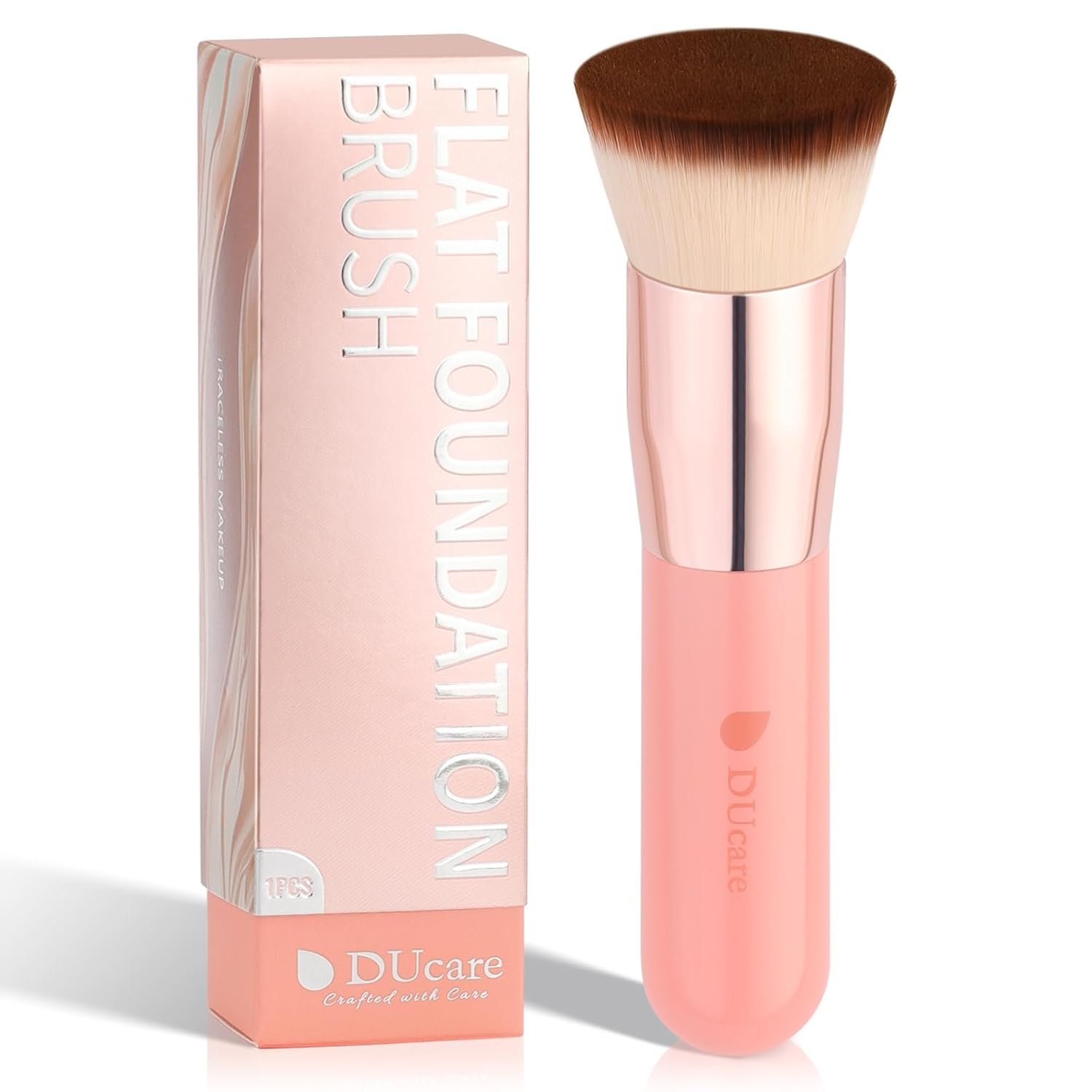 DUcare Foundation Brush for Liquid Makeup,Flat Top Kabuki Foundation Brushes – Premium Makeup Brush for Liquid, Cream, Powder,Buffing, Blending,Pink