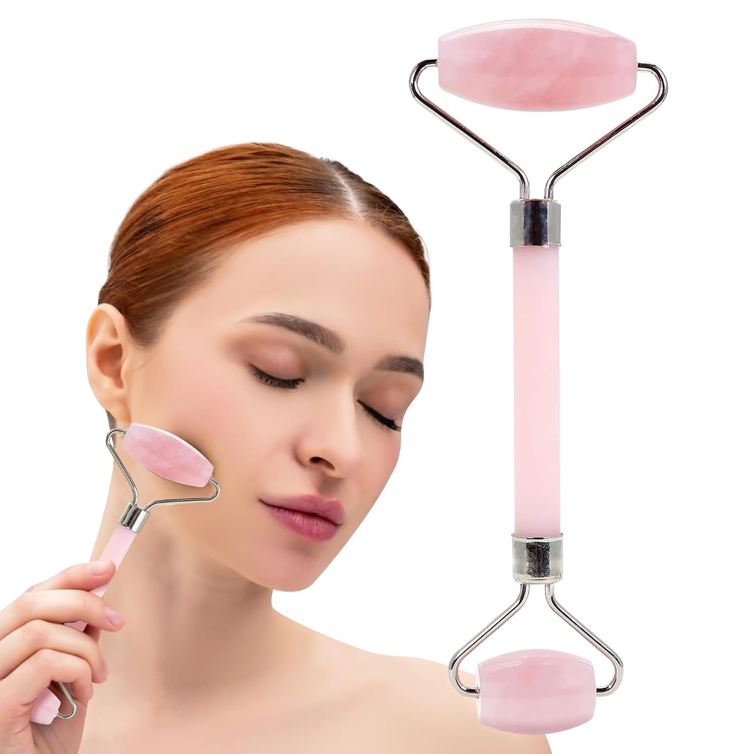 Plum Beauty Rose Quartz Face Roller – Gua Sha Facial Tools, Jade Rollers