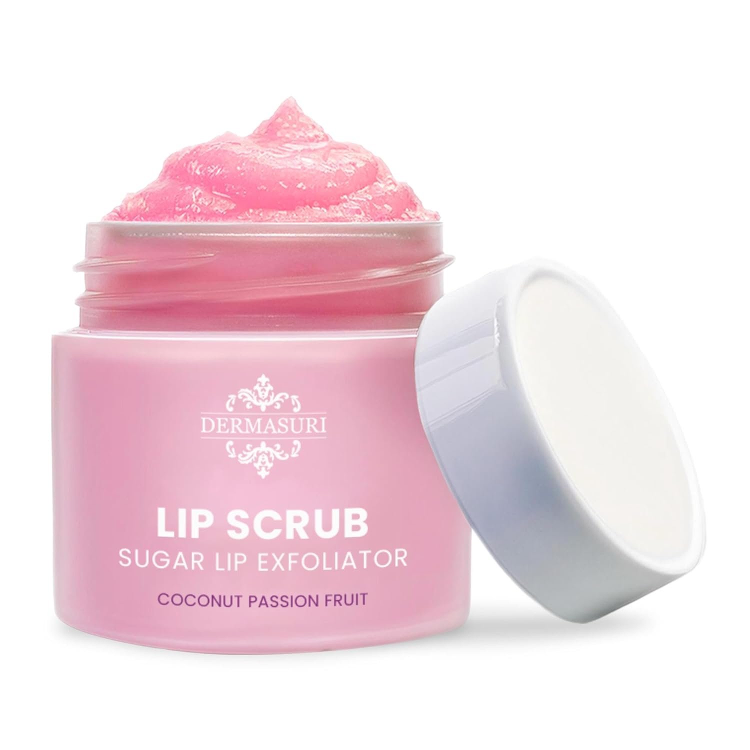 Dermasuri – Lip Exfoliator Scrub & Moisturizer – Sugar Scrubs, Overnight Hydration & Softening – Brighten & Soften Dark Lips For Men & Women -Soothing Dryness -Coconut Passion Fruit Flavor – 20g/0.7oz