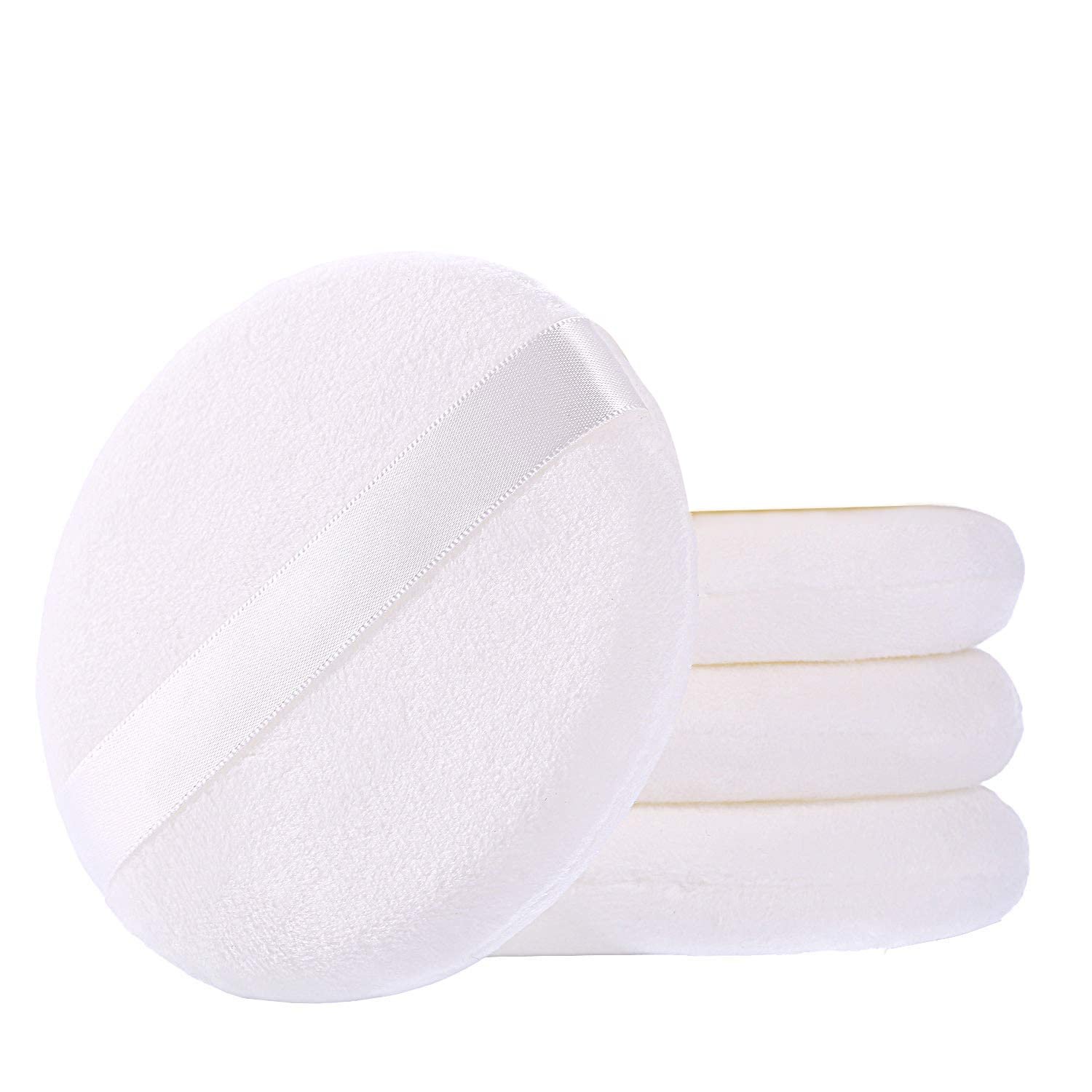 WSYUB Powder Puff, Powder Puff for Body Powder, Ultra Soft Large Velour Body Powder Puffs, 4.13 inch,4pcs，White, Round