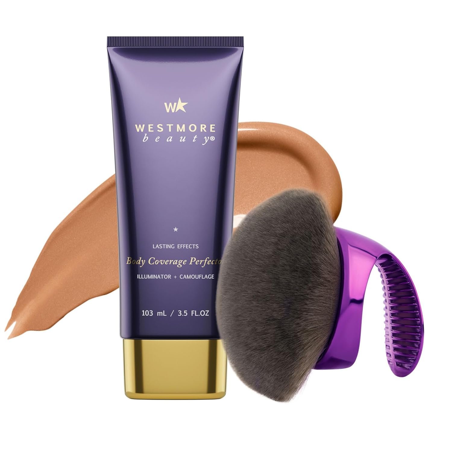 Westmore Beauty Body Coverage Perfector x Blend & Blur Body Brush Kabuki Brush – Waterproof Leg & Body Makeup – Tattoo Cover Up Makeup – 7 Oz Golden Radiance