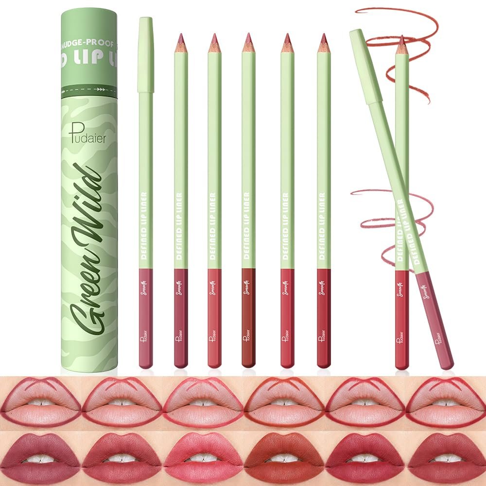 Pudaier 6-Color Lip Liner Pencil – Matte Velvet Lip Liner Set With Storage Bucket, Defining & Filling Lips, Waterproof & Long-Lasting Nude Lip Liner Pencils | Set 02