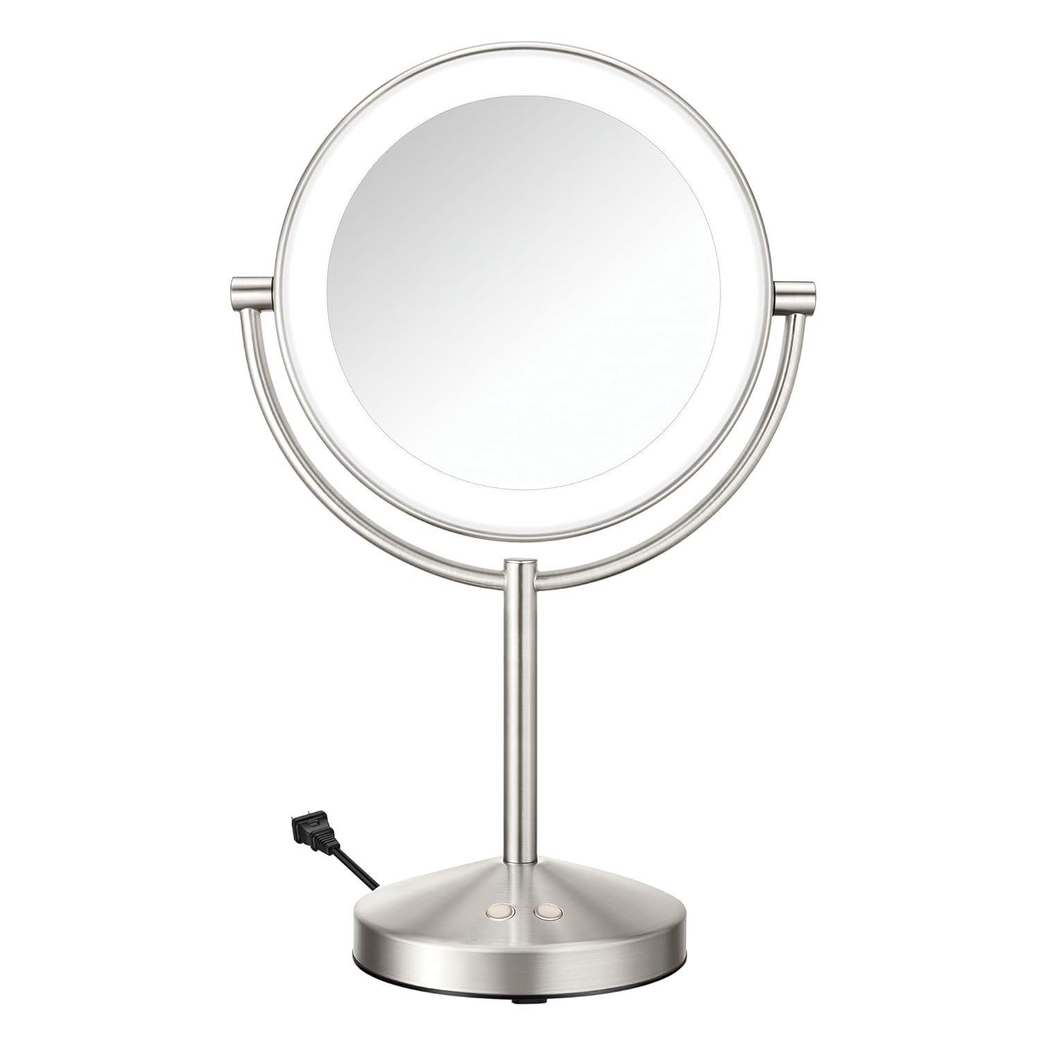Conair Double-Sided 1X/10X Magnifying LED Vanity Mirror | 1X/10X double-sided mirror with 3 LED color modes and 360° rotation, Satin Nickel, Model BE401X23
