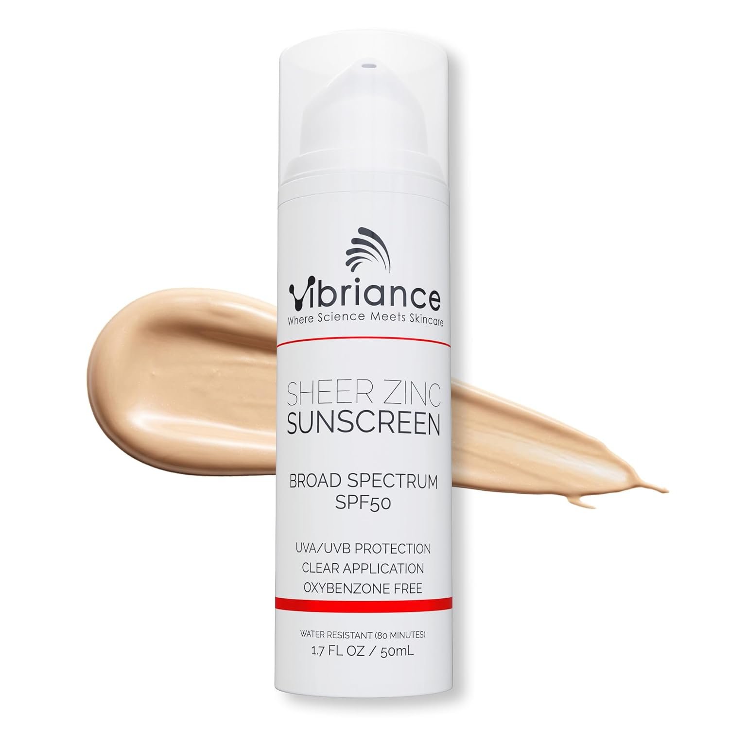 Vibriance Sheer Zinc Sunscreen – Tinted Sunscreen for Face SPF 50, Lightweight Facial Moisturizer with Niacinamide, Hyaluronic Acid – 1.7 fl oz