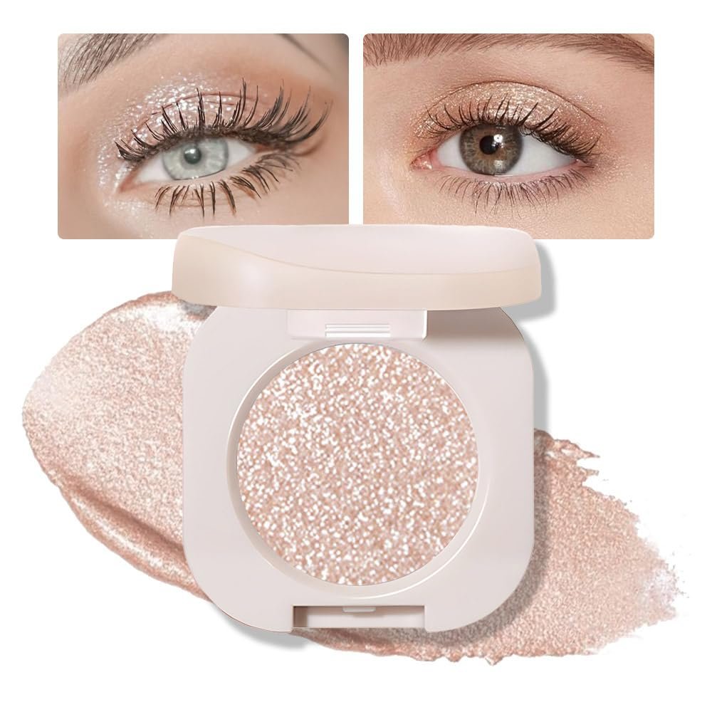 FeiCuiYun Glitter Shimmer Sparkle Eye Shadow Palette Makeup for Older Women, Pearl White Silver Glitter Shimmer Metallic Holographic Iridescent Cream Iridescent Single Monochrome Eyeshadow Makeup, 11