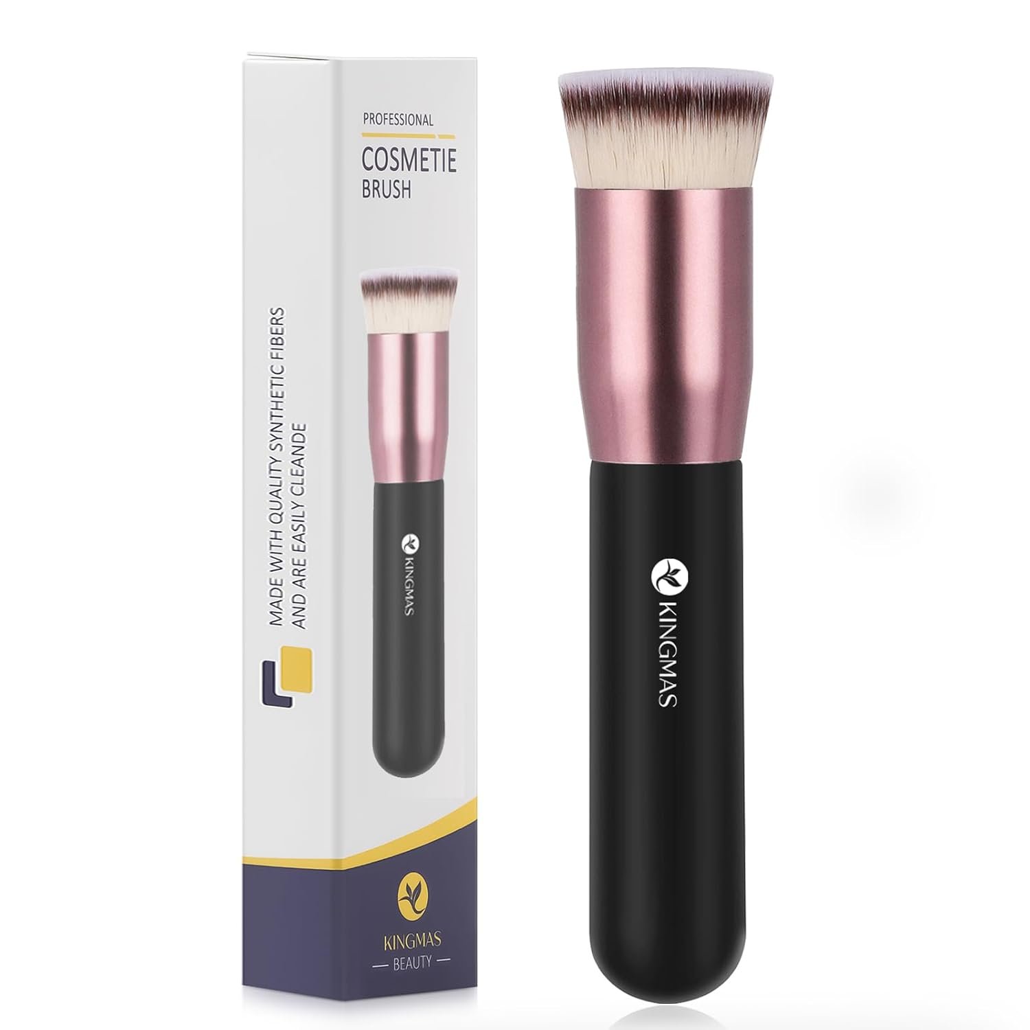 KINGMAS Flat Top Foundation Brush, Premium Kabuki Makeup Brush for Liquid, Blending, Cream, Powder,Blush Buffing Stippling Face Makeup Tools (Black, A (Flat Top))