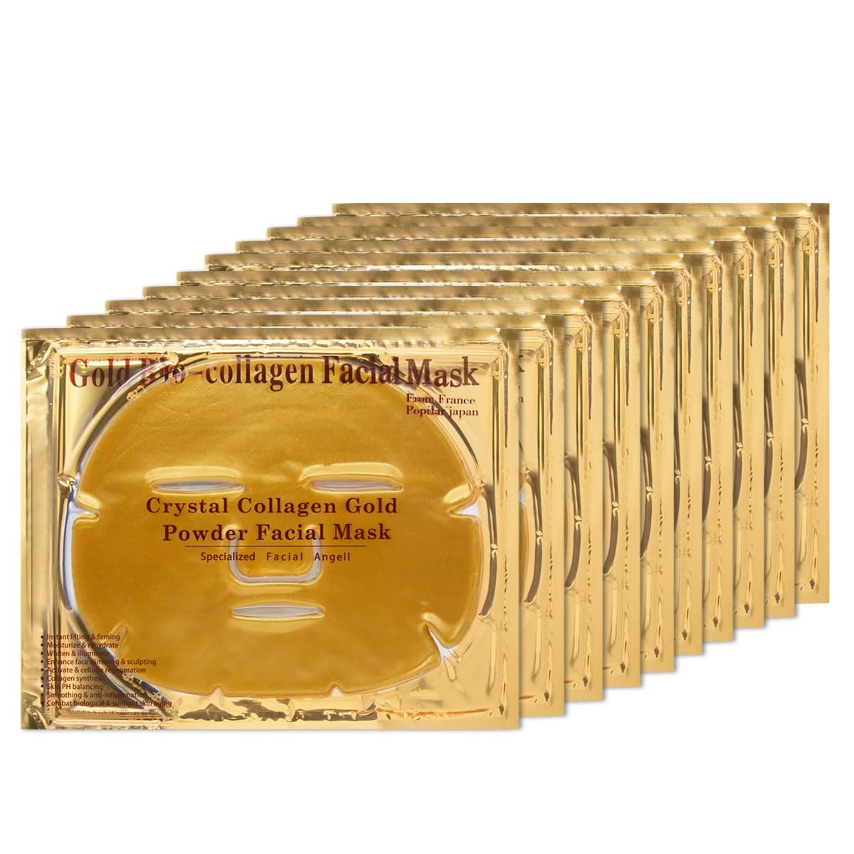 Collagen Facial Masks (10-Pc) – Vegan Gold Facial Mask – Anti Aging,Puffiness, Moisturizing, Deep Tissue Rejuvenation and Hydrates Skin