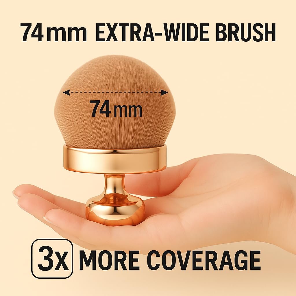 Extra Large 74mm Kabuki Self Tanning Brush – Body & Back Self Tanner Applicator, Dense Oval Head for Face, Legs, Bronzer, Streak-Free Blend, Vegan & Cruelty-Free Body Makeup Brush for Flawless Finish