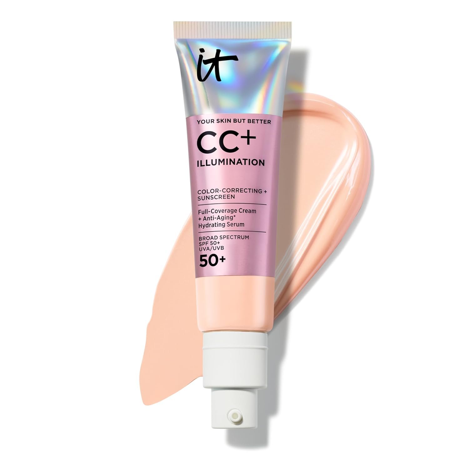 IT Cosmetics CC+ Cream Illumination (Fair Light) – Radiant Full Coverage Foundation With SPF 50+, Color Corrector & Hydrating Anti-Aging Serum, Hydrolyzed Collagen + Peptides – 1.08 fl oz