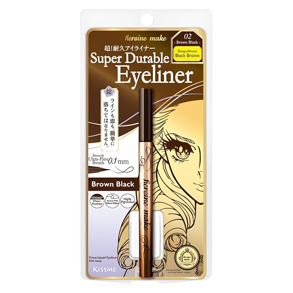 Heroine Make by KissMe Super Durable Eyeliner | Waterproof Liquid Eyeliner | Brown Black Liner for Long-Lasting Color | Smudge-Proof Formula | Hypoallergenic for Sensitive Eyes | Japanese Makeup