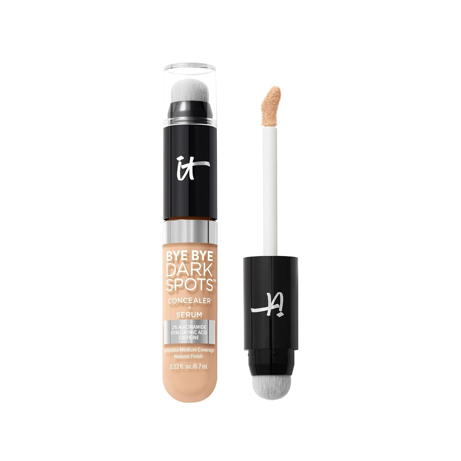 IT Cosmetics Bye Bye Dark Spots Concealer + Brightening Serum – 2% Niacinamide, Hyaluronic Acid & Caffeine – Medium Coverage, Natural Finish, All Skin Types – 0.22 fl oz