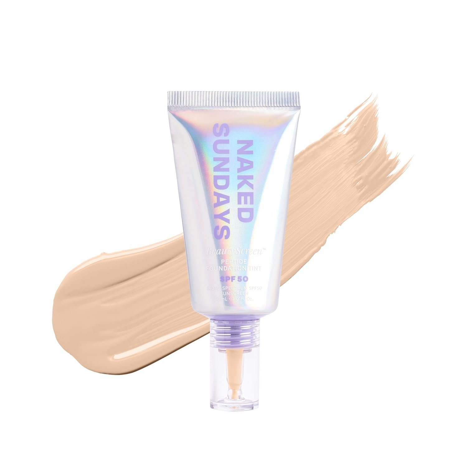 Naked Sundays BeautyScreen Peptide Foundation Tint – SPF 50 Tinted Sunscreen & Skincare Makeup with Zinc Oxide, Niacinamide – Lightweight Natural Coverage, 2 Fair Sand, 1.01 oz