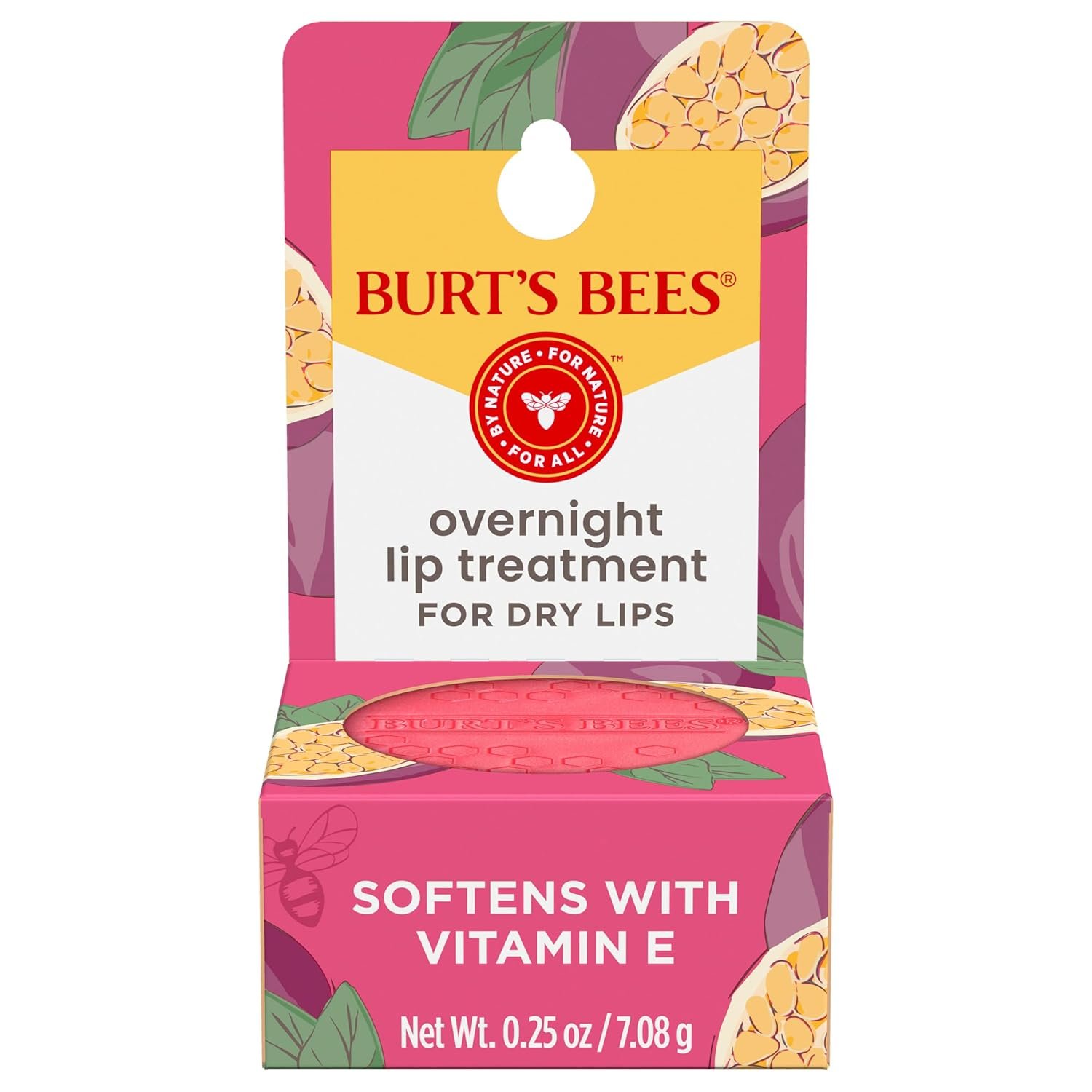 Burt’s Bees Overnight Lip Sleeping Mask, 0.25 oz – Moisturizing, Hydrating, Exfoliating, Reduces Fine Lines, Ceramide Infused, Passionfruit Scent