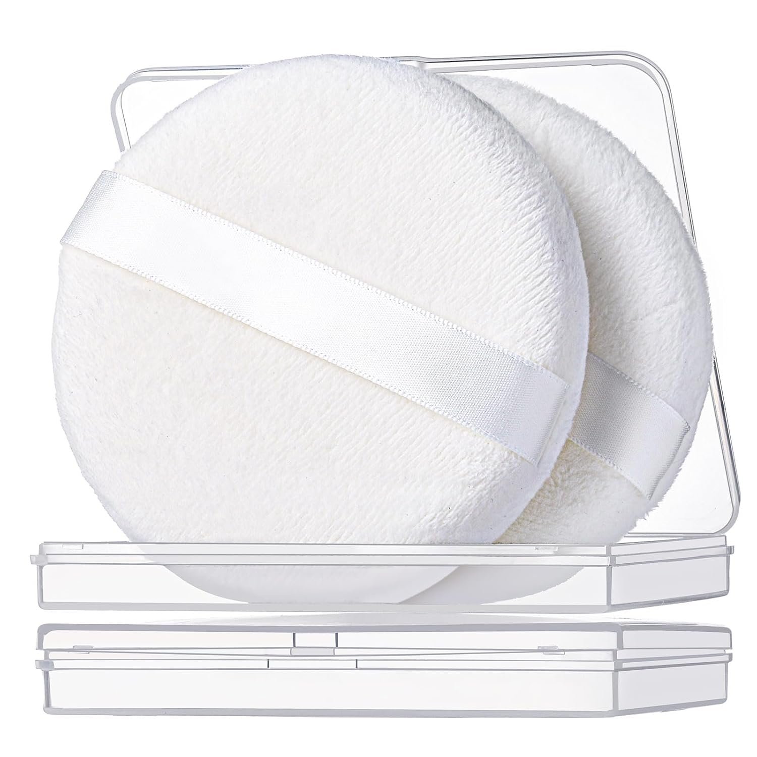 Teenitor 2pcs Powder Puff 3.54inch Medium Body Powder Puff for Body Powder and Container White