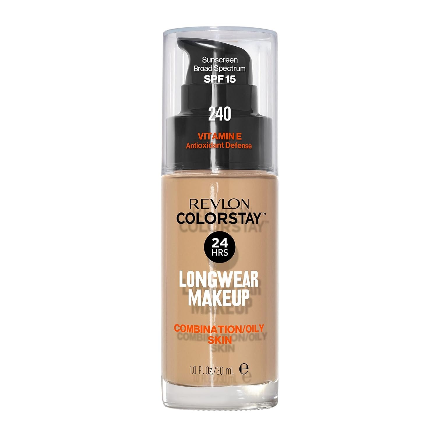 Revlon Liquid Foundation, ColorStay Face Makeup for Combination & Oily Skin, SPF 15, Medium-Full Coverage with Matte Finish, 240 Medium Beige, 1 Fl Oz