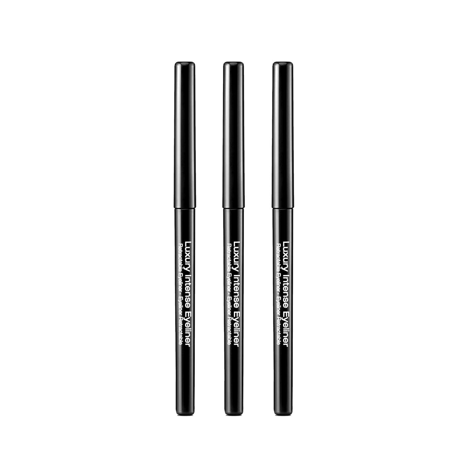 KISS NEW YORK Professional Retractable Eyeliner, Luxury Intense Highly Pigmented Eye Makeup, Long-Lasting, Water-Resistant, Smudge-Proof, Smooth Gliding (3 Pack, Blackest Black)