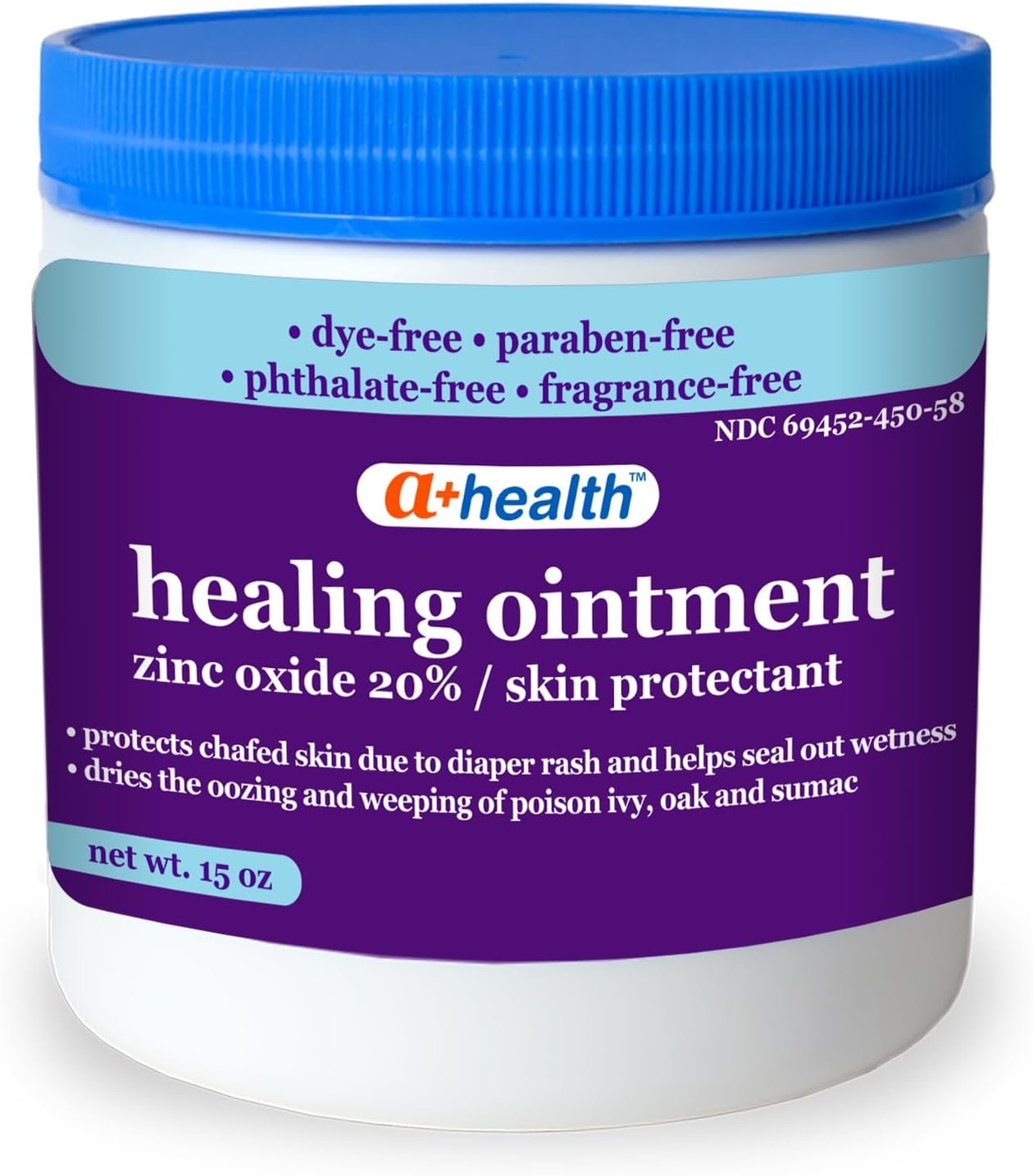 A+Health Healing Ointment Zinc Oxide 20%, Skin Protectant Barrier, 15 Oz Jar, Provides Relief and Treatment of Diaper Rash, Chafed Skin, Poison Ivy, Oak, Sumac for Adults and Babies, Fragrance Free